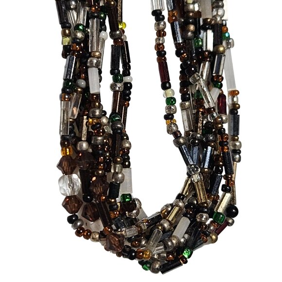 Vintage Boho Seed Beaded Multi Strand Chunky Necklace Fashion Jewelry Statement - Picture 2 of 5